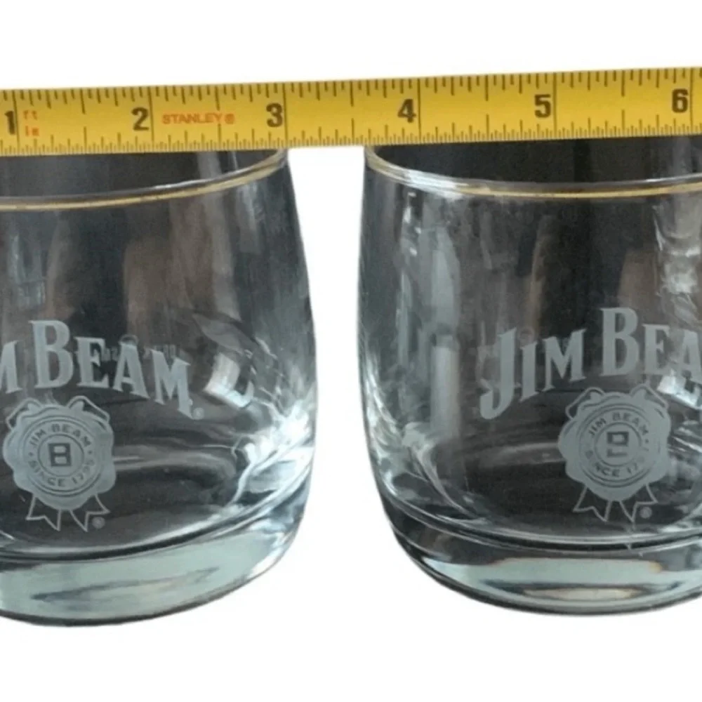 Vintage Jim Beam Whiskey Bourbon Glasses Etched Logo Rocks Glasses Lot Of 2